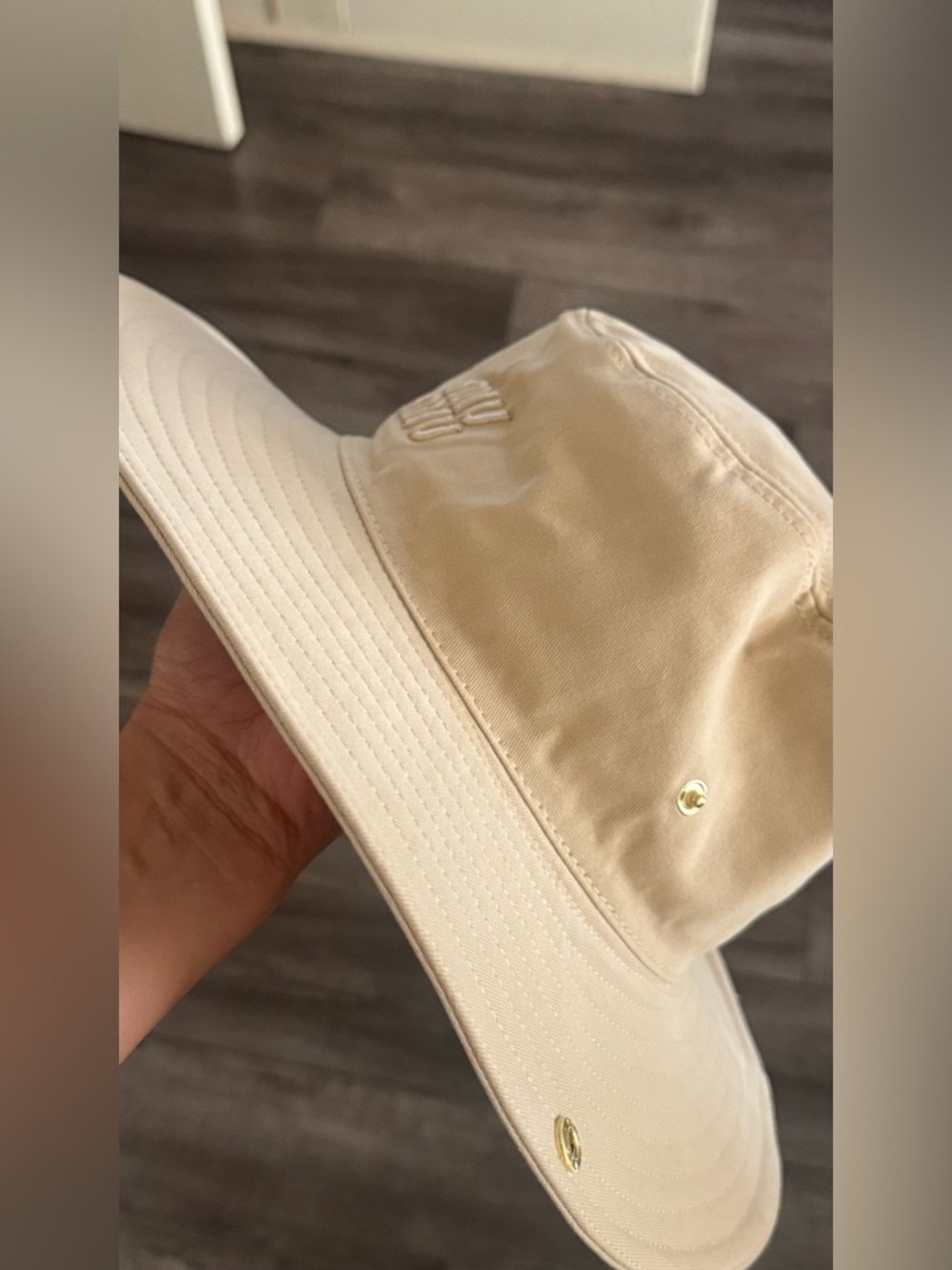 Beige Embroidered Wide-Brim Bucket Hat - Picture 2 of 3